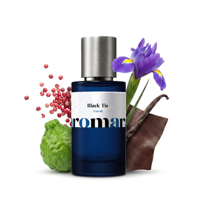 Black Tie 35% Extrait perfume by Aromara, inspired by YSL Tuxedo. Bergamot, pink pepper, iris, vetiver, leather, vanilla, musk. UK-made dupe, 7+ hour wear.