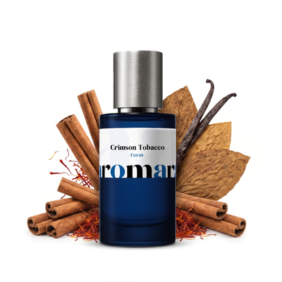Crimson Tobacco 35% Extrait perfume by Aromara, inspired by Mancera Red Tobacco. Cinnamon, saffron, tobacco leaf, vanilla, amber, oud. UK-made dupe, 7+ hour wear.
