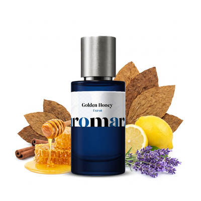 Golden Honey 35% Extrait perfume by Aromara, inspired by Xerjoff Naxos. Bergamot, lavender, honey, cinnamon, jasmine, tobacco, vanilla, tonka. UK-made dupe, 7+ hour wear.