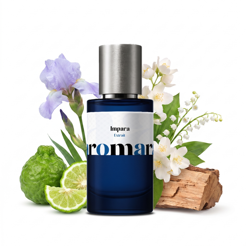 Impara 35% Extrait perfume by Aromara, inspired by BDK Parfums Impadia. Bergamot, iris, white florals, cedarwood, white musk. UK-made dupe, 7+ hour wear.