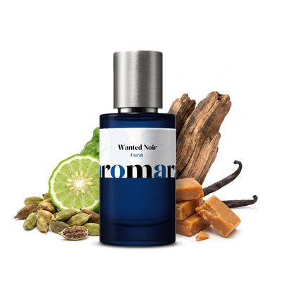 Wanted Noir 35% Extrait perfume by Aromara, inspired by Azzaro The Most Wanted. Cardamom, bergamot, toffee, caramel, woods, vanilla, tonka. UK-made dupe, 7+ hour wear.
