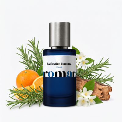 Reflection Homme 35% Extrait perfume by Aromara, inspired by Amouage Reflection Man. Rosemary, orange leaf, orris, jasmine, patchouli, sandalwood, cedarwood. UK-made dupe, 7+ hour wear.