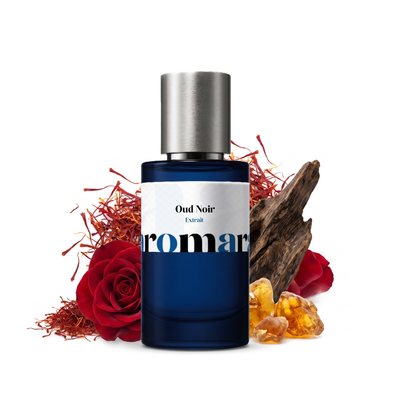 Oud Noir 35% Extrait perfume by Aromara, inspired by Maison Francis Kurkdjian Oud. Saffron, rose, oud, amber, dark musk. UK-made dupe, 7+ hour wear.