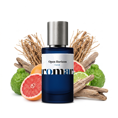 Open Horizon 35% Extrait perfume by Aromara, inspired by Louis Vuitton L'Immensite. Bergamot, sea accord, vetiver, woody musk. UK-made dupe, 7+ hour wear.