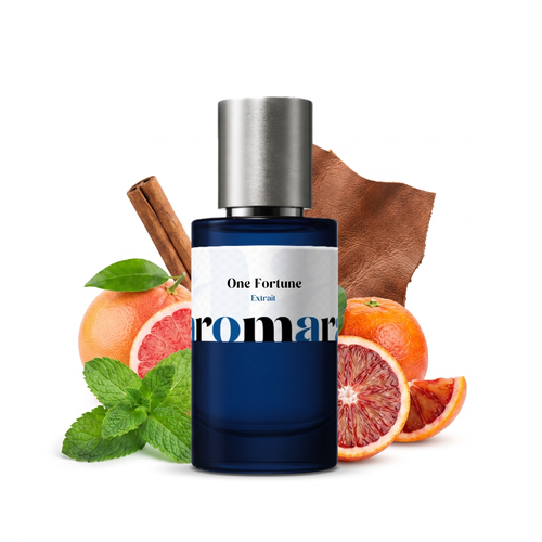 One Fortune 35% Extrait perfume by Aromara, inspired by Paco Rabanne One Million. Grapefruit, blood mandarin, mint, rose, cinnamon, amber, leather. UK-made dupe, 7+ hour wear.