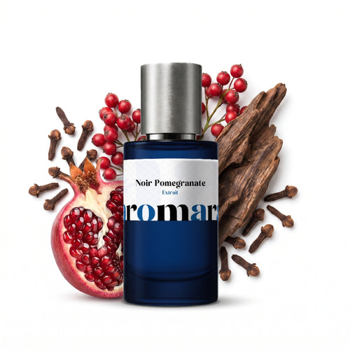 Noir Pomegranate 35% Extrait perfume by Aromara, inspired by Jo Malone Pomegranate Noir. Pomegranate, red berries, clove, pink pepper, patchouli, amber, woods. UK-made dupe, 7+ hour wear.