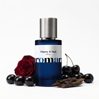 Cherry & Oud 35% Extrait perfume by Aromara, inspired by Guerlain Cherry Oud. Black cherry, rose, oud, patchouli, amber. UK-made dupe, 7+ hour wear.