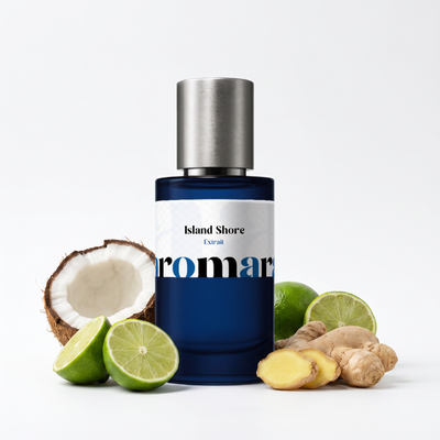 Island Shore 35% Extrait perfume by Aromara, inspired by Creed Virgin Island Water. Coconut, lime, ginger, white musk, cedarwood. UK-made dupe, 7+ hour wear.