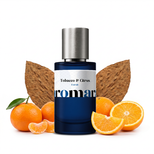 Tobacco & Citrus 35% Extrait perfume by Aromara, inspired by Byredo Tobacco Mandarin. Mandarin, citrus, tobacco leaf, cedarwood, musk. UK-made dupe, 7+ hour wear.
