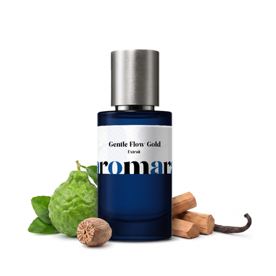 Gentle Flow Gold 35% Extrait perfume by Aromara, inspired by Maison Francis Kurkdjian Gentle Fluidity Gold. Bergamot, nutmeg, sandalwood, cedarwood, musk, amber, vanilla. UK-made dupe, 7+ hour wear.