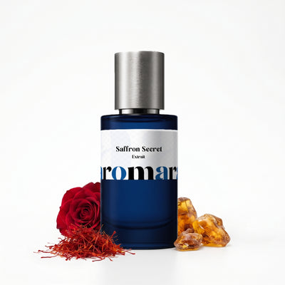Saffron Secret 35% Extrait perfume by Aromara, inspired by Maison Crivelli Safran Secret. Saffron, rose, iris, amber, musk. UK-made dupe, 7+ hour wear.