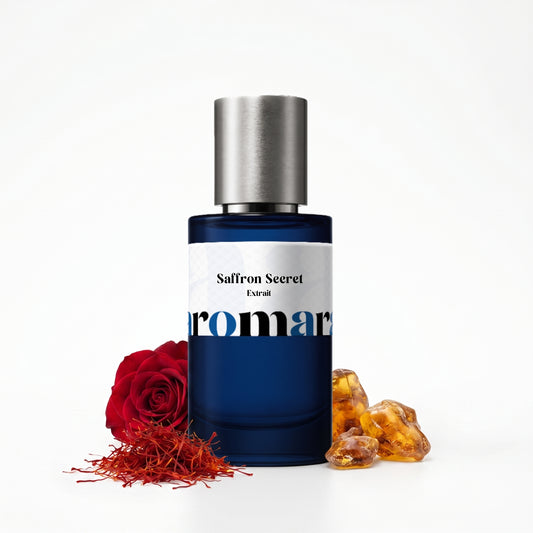 Saffron Secret 35% Extrait perfume by Aromara, inspired by Maison Crivelli Safran Secret. Saffron, rose, iris, amber, musk. UK-made dupe, 7+ hour wear.