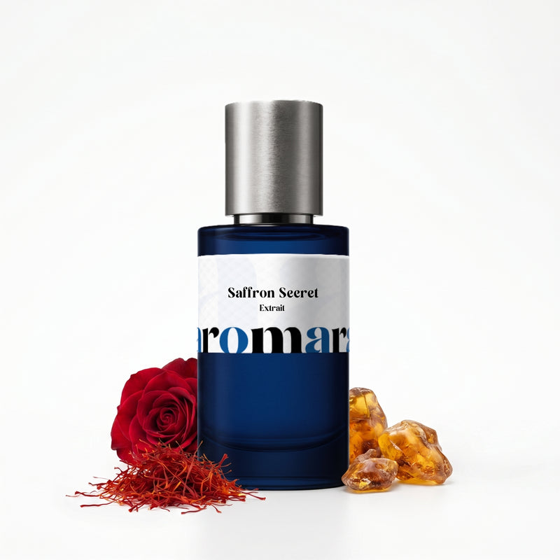 Saffron Secret 35% Extrait perfume by Aromara, inspired by Maison Crivelli Safran Secret. Saffron, rose, iris, amber, musk. UK-made dupe, 7+ hour wear.