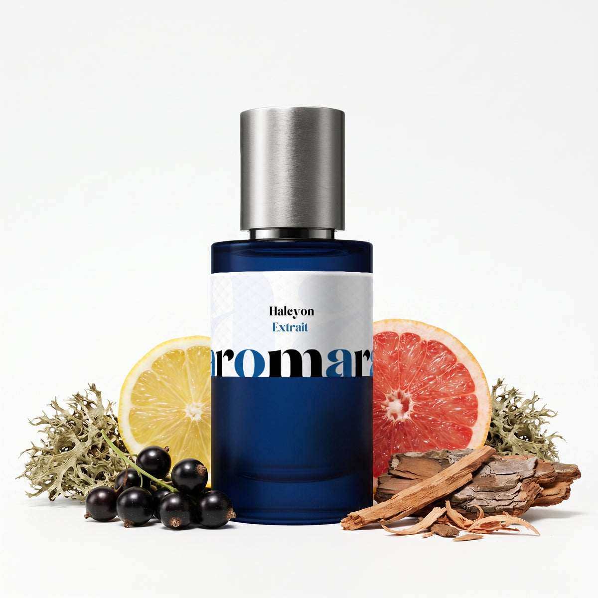 Halcyon 35% Extrait perfume by Aromara, inspired by Roja Parfums Elysium Eau Intense. Lemon, grapefruit, blackcurrant, jasmine, cedarwood, vetiver, oakmoss, musk. UK-made dupe, 7+ hour wear.