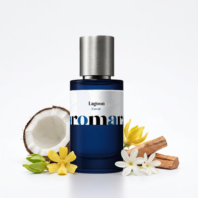 Lagoon 35% Extrait perfume by Aromara, inspired by Kayali Maldives Ylang Coco 20. Coconut, bergamot, ylang-ylang, tiare, vanilla, sandalwood. UK-made dupe, 7+ hour wear.