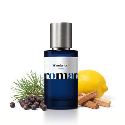 Wanderlust 35% Extrait perfume by Aromara, inspired by Byredo Gypsy Water. Bergamot, lemon, juniper berries, pine needles, incense, sandalwood, amber, vanilla. UK-made dupe, 7+ hour wear.