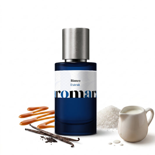 Bianco 35% Extrait perfume by Aromara, inspired by Giardini di Toscana Bianco Latte. Caramel, milk, vanilla, sugar, white musk, amber. UK-made dupe, 7+ hour wear.