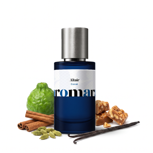 Altair 35% Extrait perfume by Aromara, inspired by Parfums de Marly Althair. Bergamot, cinnamon, cardamom, bourbon vanilla, elemi, guaiac wood, amber, praline. UK-made dupe, 7+ hour wear.