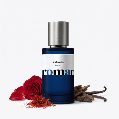 Valencia 35% Extrait perfume by Aromara, inspired by Lancome Oud Bouquet. Saffron, rose, oud, praline, vanilla, guaiac wood. UK-made dupe, 7+ hour wear.