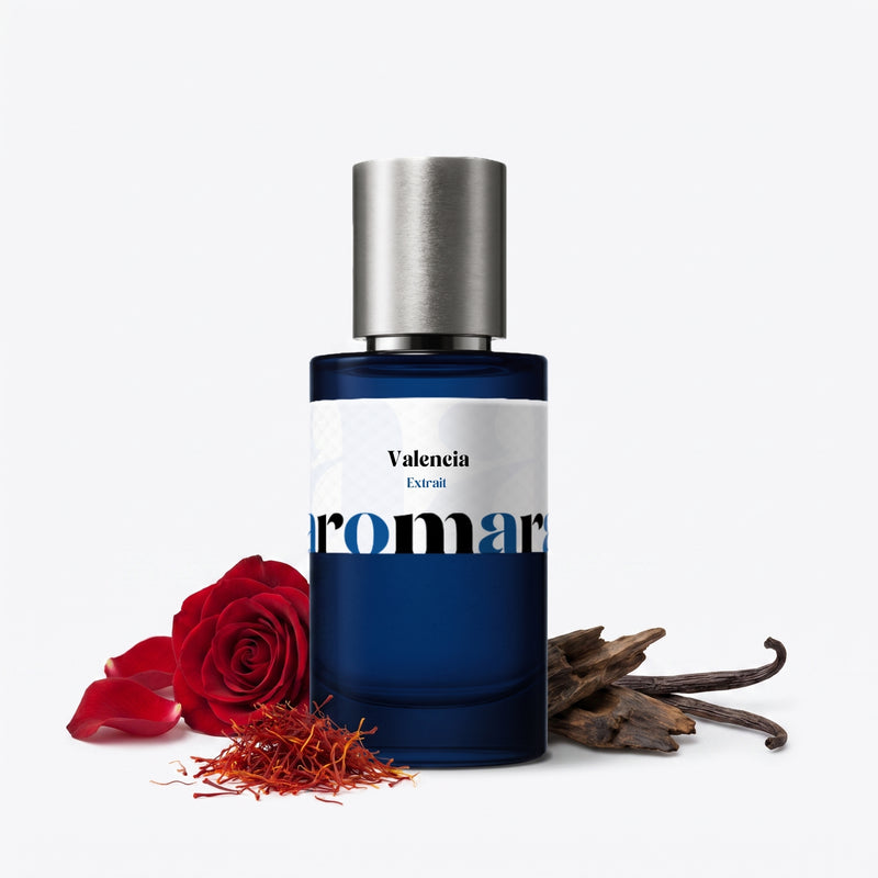 Valencia 35% Extrait perfume by Aromara, inspired by Lancome Oud Bouquet. Saffron, rose, oud, praline, vanilla, guaiac wood. UK-made dupe, 7+ hour wear.