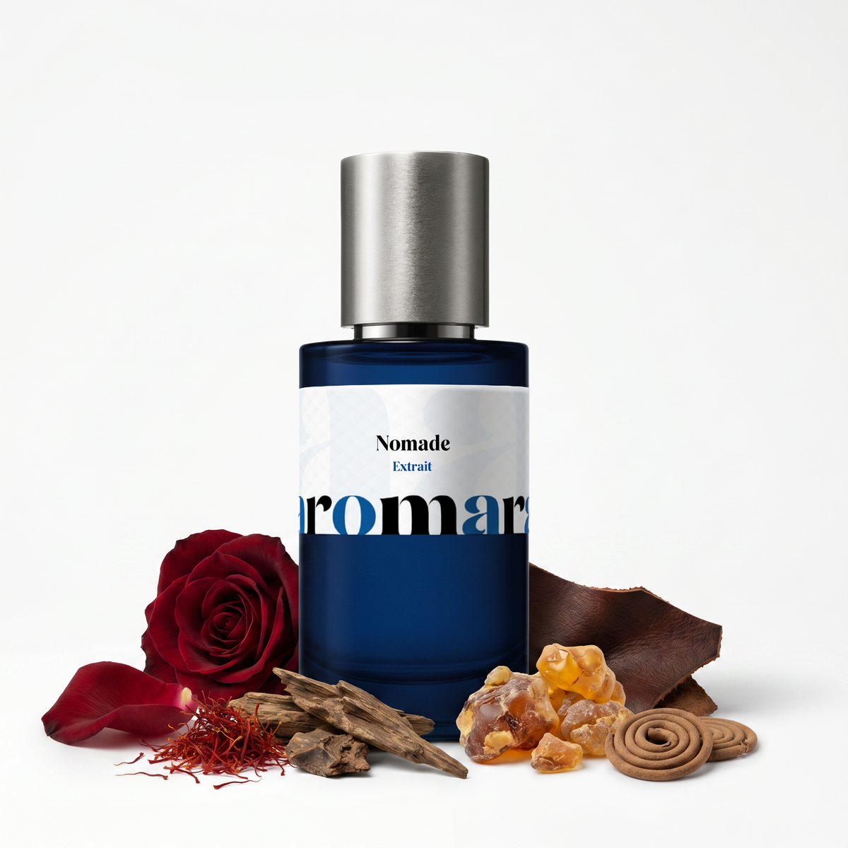 Nomade 35% Extrait perfume by Aromara, inspired by Louis Vuitton Ombre Nomade. Rose, saffron, oud, amber, benzoin, leather, incense, woods. UK-made dupe, 7+ hour wear.
