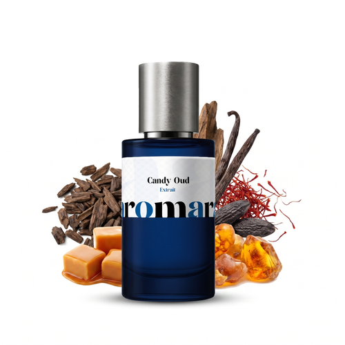 Candy Oud 35% Extrait perfume by Aromara, inspired by Born to Stand Out Candy Oud. Saffron, caramel, oud, vanilla, praline, amber. UK-made dupe, 7+ hour wear.