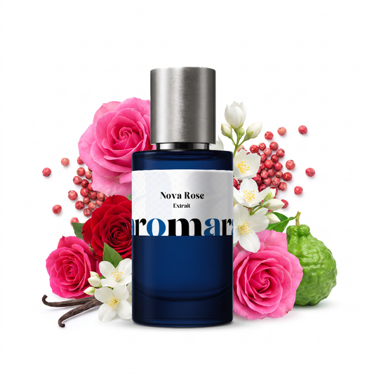 Nova Rose 35% Extrait perfume by Aromara, rose, jasmine, pink pepper and vanilla notes, UK-made dupe, 7+ hour wear, 60-day refund