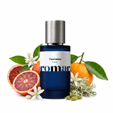 Taormina by Aromara 50ml 35% Extrait spray, navy bottle with blood oranges, orange blossom, cardamom pods and oakmoss