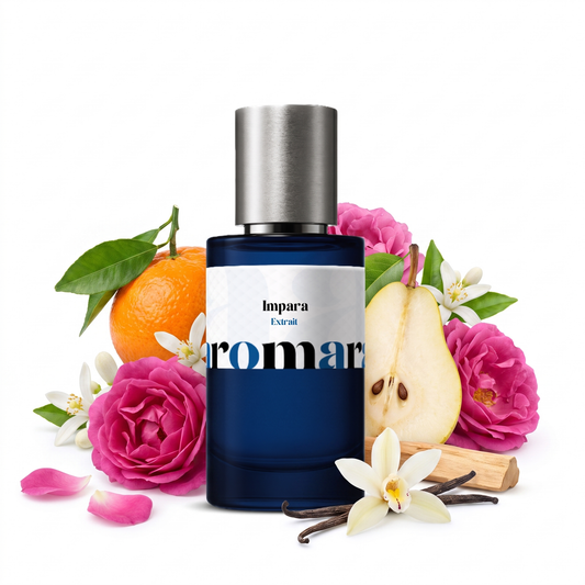 Impara 35% Extrait perfume by Aromara, inspired by BDK Parfums Impadia. Mandarin, pear, Bulgarian rose, Turkish rose, vanilla absolute, sandalwood. UK-made dupe, 7+ hour wear.