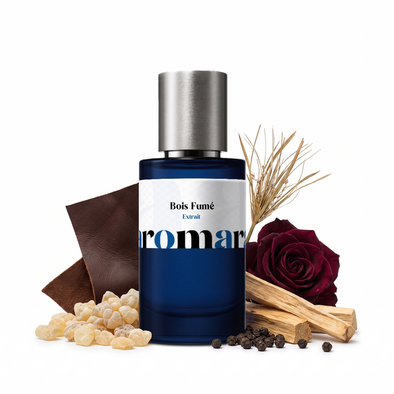 Bois Fume 35% Extrait perfume by Aromara, inspired by Tom Ford Ebene Fume. Incense, palo santo, black pepper, leather, labdanum, cade oil, guaiac wood. UK-made dupe, 7+ hour wear.