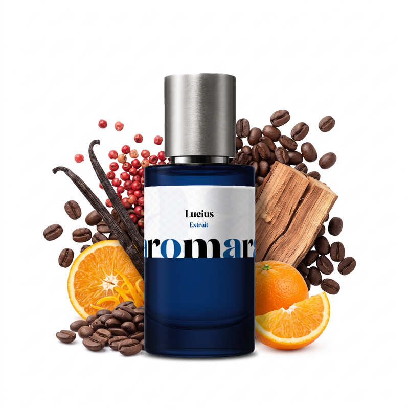 Lucius 35% Extrait perfume by Aromara, inspired by Fragrance Du Bois Lucius Maximus. Coffee, pink pepper, bitter orange, vanilla, tonka, vetiver. UK-made dupe, 7+ hour wear.