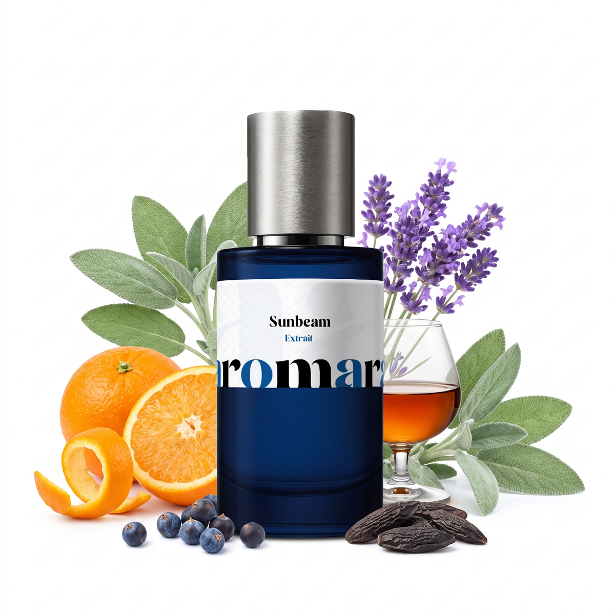 Sunbeam 35% Extrait perfume by Aromara, inspired by Sunshine Man by Amouage. Orange brandy, lavender, clary sage, juniper, vanilla, tonka. UK-made dupe, 7+ hour wear.