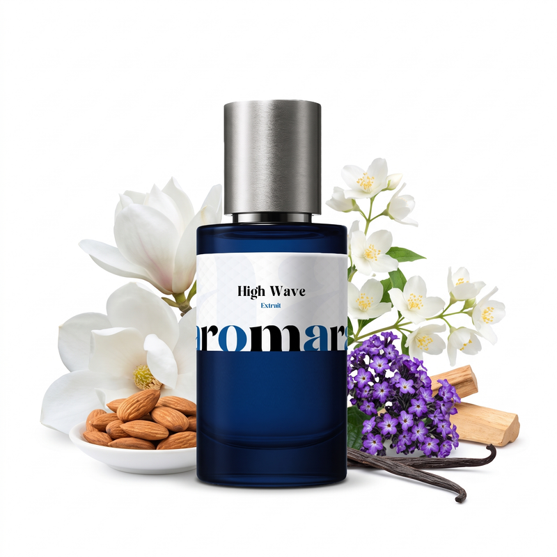 High Wave 35% Extrait perfume by Aromara, inspired by High Frequency by Initio. Almond, jasmine, magnolia, heliotrope, vanilla, sandalwood. UK-made dupe, 7+ hour wear.
