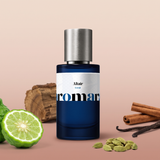 Altair by Aromara on a pale blush beige to soft cinnamon rose background with bergamot, cinnamon sticks, cardamom pods, vanilla pods and guaiac wood. 35% Extrait, inspired by Parfums de Marly Althair.
