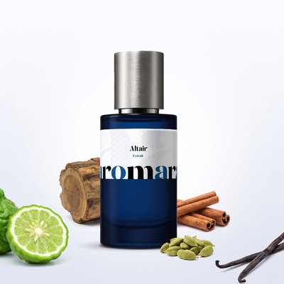 Altair 35% Extrait perfume by Aromara, inspired by Parfums de Marly Althair. Bergamot, cinnamon, cardamom, bourbon vanilla, guaiac wood. UK-made dupe, 7+ hour wear.