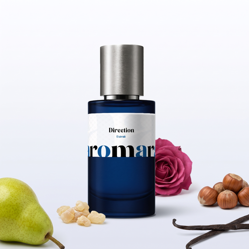 Direction 35% Extrait perfume by Aromara, inspired by Amouage Guidance. Pear, hazelnut, rose, frankincense, vanilla. UK-made dupe, 7+ hour wear.