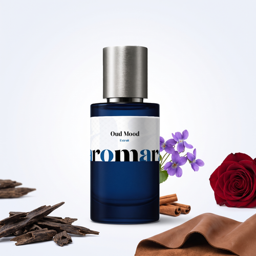 Oud Mood 35% Extrait perfume by Aromara, inspired by Maison Francis Kurkdjian Oud Satin Mood. Oud, rose, violet, cinnamon, leather. UK-made dupe, 7+ hour wear.
