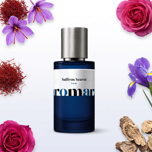Saffron Secret 35% Extrait perfume by Aromara, inspired by Maison Crivelli Safran Secret. Saffron, rose, iris, amber, soft musk. UK-made dupe, 7+ hour wear.