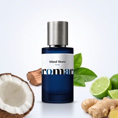 Island Shore 35% Extrait perfume by Aromara, inspired by Creed Virgin Island Water. Coconut, lime, ginger, white musk, cedarwood. UK-made dupe, 7+ hour wear.