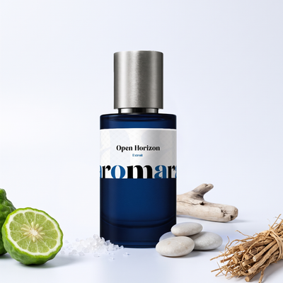 Open Horizon 35% Extrait perfume by Aromara, inspired by Louis Vuitton L'Immensite. Bergamot, sea accord, vetiver, woody musk. UK-made dupe, 7+ hour wear.