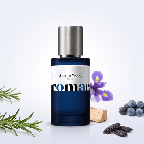Amyris Wood 35% Extrait perfume by Aromara, inspired by Maison Francis Kurkdjian Amyris Homme. Rosemary, juniper, iris, amyris wood, tonka bean. UK-made dupe, 7+ hour wear.