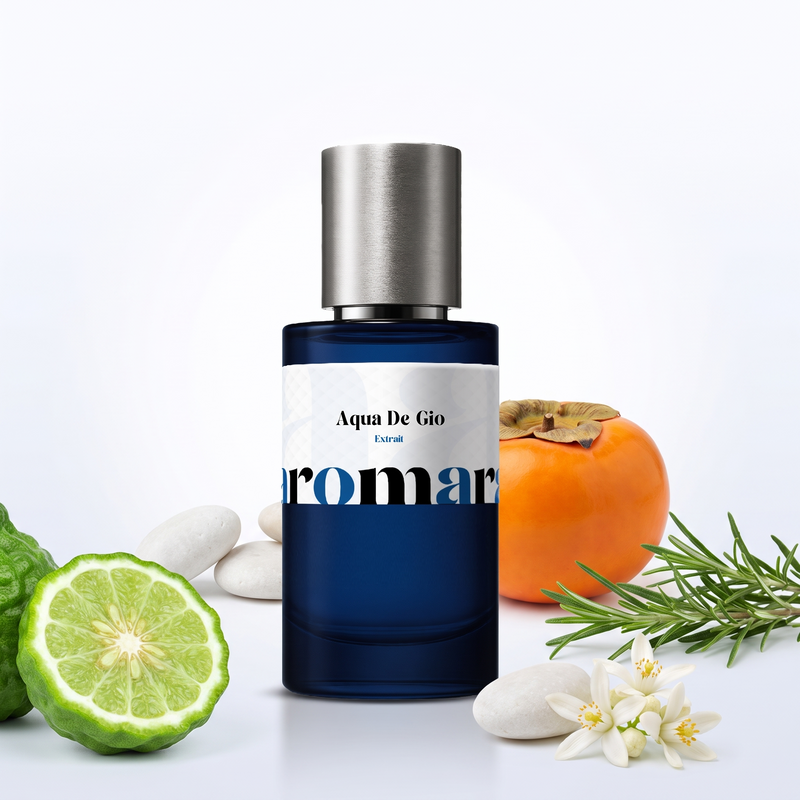Aqua De Gio 35% Extrait perfume by Aromara, inspired by Armani Acqua di Gio. Marine notes, bergamot, neroli, rosemary, persimmon. UK-made dupe, 7+ hour wear.