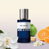 Pure Therapy by Aromara on a pale cream and soft dove lilac grey background with magnolia, mandarin, bergamot, sandalwood and jasmine. 35% Extrait, inspired by Initio Musk Therapy.