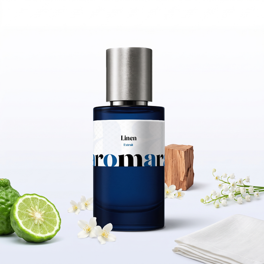Linen 35% Extrait perfume by Aromara, inspired by Maison Francis Kurkdjian Aqua Universalis. Bergamot, lily of the valley, jasmine, white musk, cedarwood. UK-made dupe, 7+ hour wear.