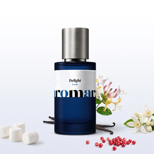 Delight 35% Extrait perfume by Aromara, inspired by Kilian Don't Be Shy. Pink pepper, orange blossom, honeysuckle, marshmallow, vanilla. UK-made dupe, 7+ hour wear.