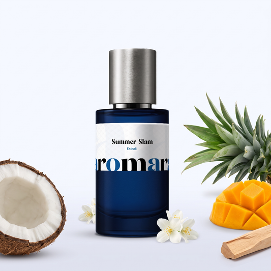 Summer Slam 35% Extrait perfume by Aromara, inspired by Lorenzo Pazzaglia Summer Hammer. Mango, pineapple, coconut, jasmine, sandalwood. UK-made dupe, 7+ hour wear.