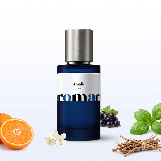 Amalfi 35% Extrait perfume by Aromara, inspired by Tom Ford Mandarino di Amalfi. Mandarin, blackcurrant, basil, jasmine, vetiver. UK-made dupe, 7+ hour wear.