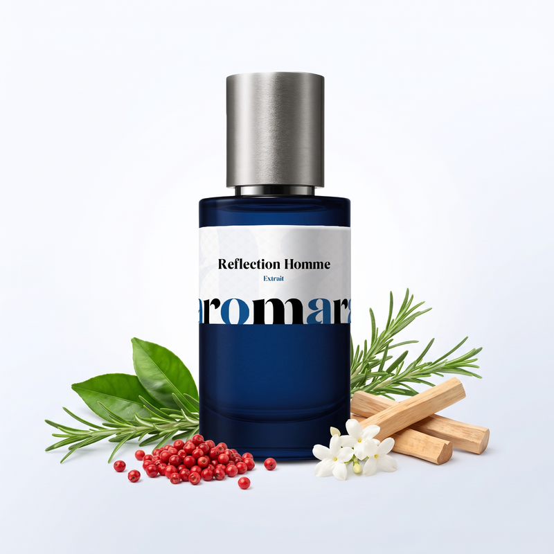 Reflection Homme 35% Extrait perfume by Aromara, inspired by Amouage Reflection Man. Rosemary, bitter orange leaf, jasmine, orris, sandalwood. UK-made dupe, 7+ hour wear.