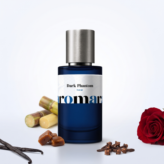 Dark Phantom 35% Extrait perfume by Aromara, inspired by Kilian Black Phantom. Rum, black caramel, rose, clove, vanilla. UK-made dupe, 7+ hour wear.
