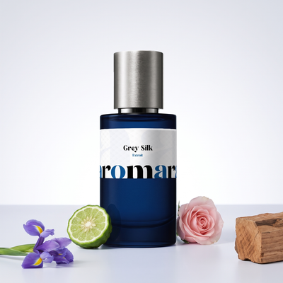 Grey Silk 35% Extrait perfume by Aromara, inspired by BDK Parfums Gris Charnel Extrait. Bergamot, iris, rose, woods, musk. UK-made dupe, 7+ hour wear.